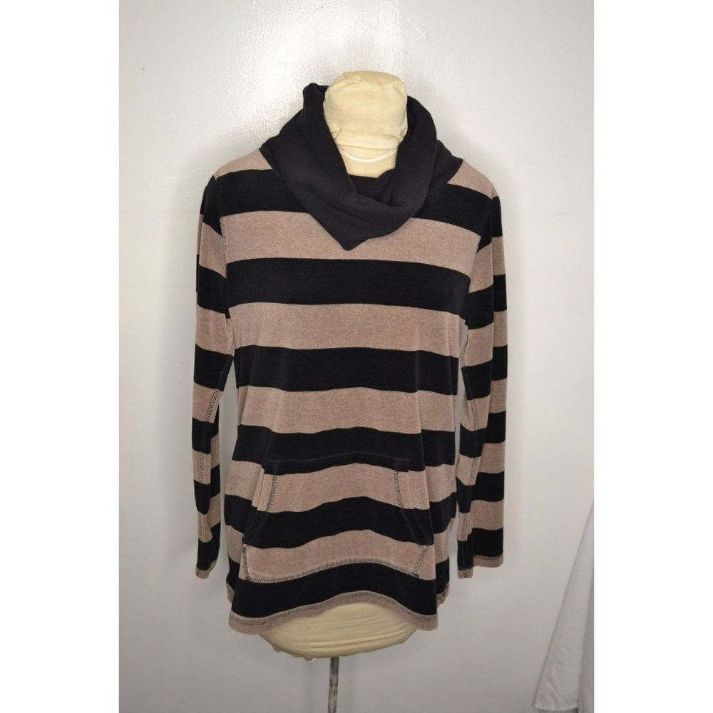 Calvin Klein Performance Women's Large Black Striped Long Sleeve Cowl Neck Shirt